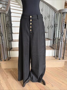 NWOT Commense Black High-Waist Wide Leg Pants with Buttons (Medium)
